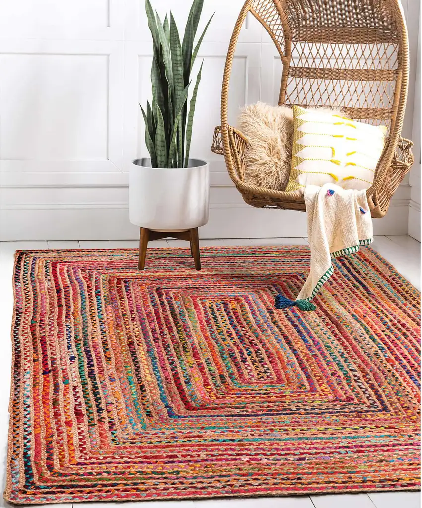 Tan Geometric Hand Braided Area Rug Photo 5