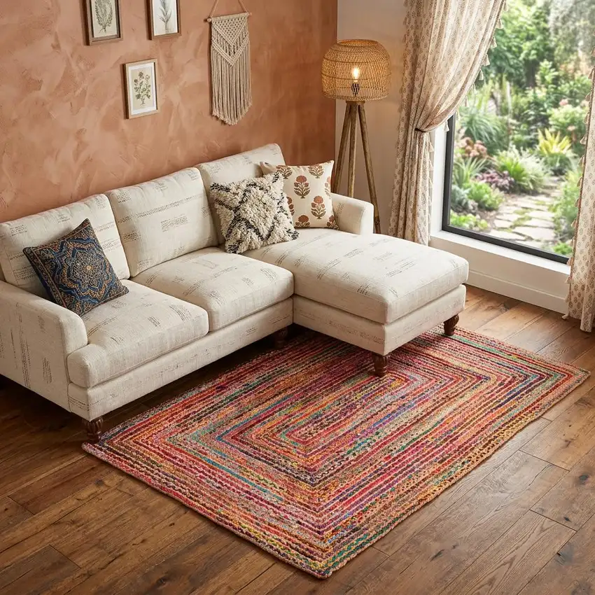 Tan Geometric Hand Braided Area Rug Photo 1