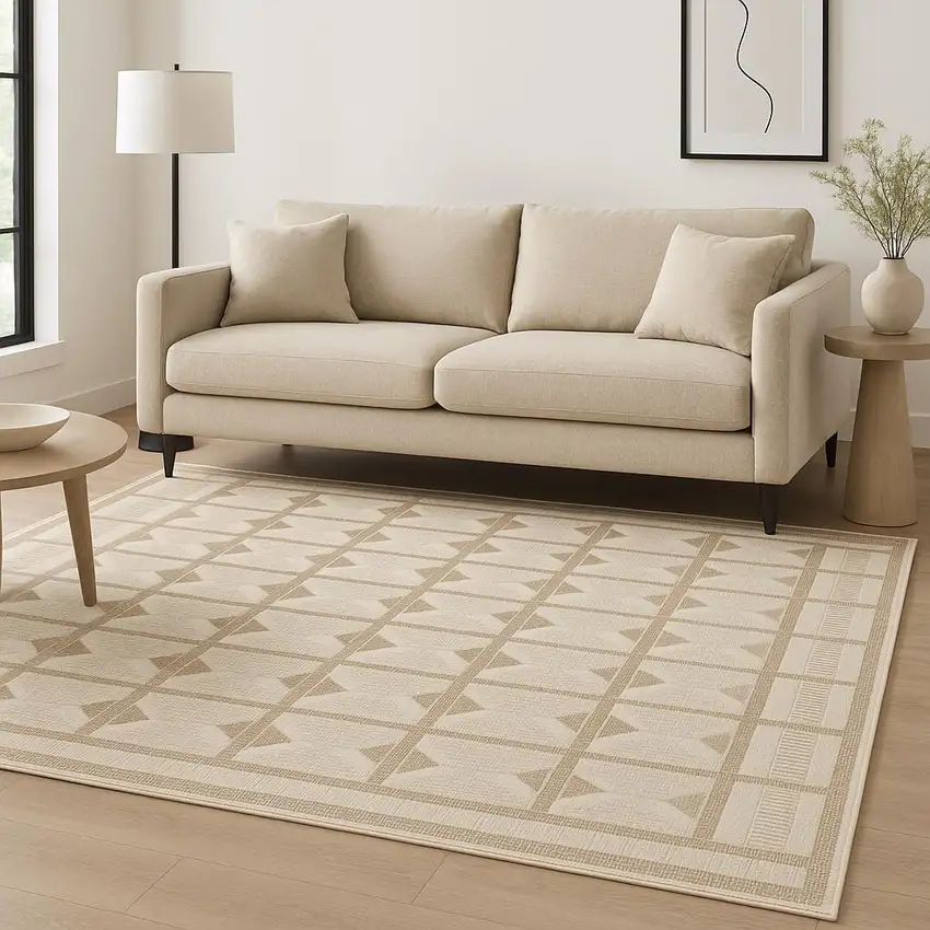 Tan Geometric Power Loom Area Rug Photo 1
