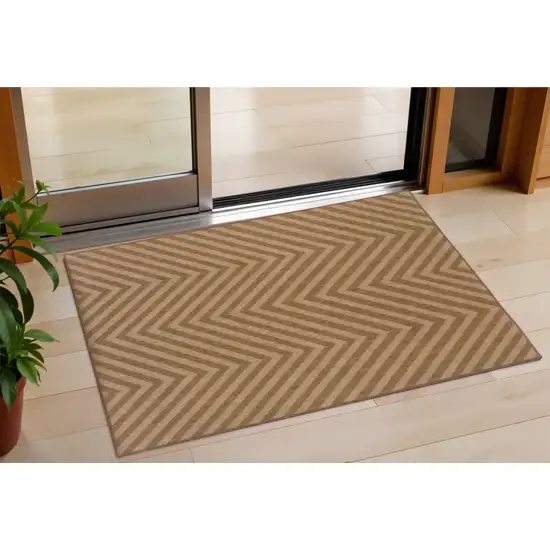 Tan Geometric Stain Resistant Indoor Outdoor Area Rug Photo 1