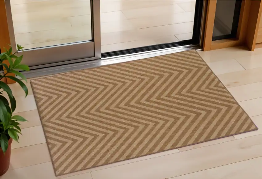 Tan Geometric Stain Resistant Indoor Outdoor Area Rug Photo 1