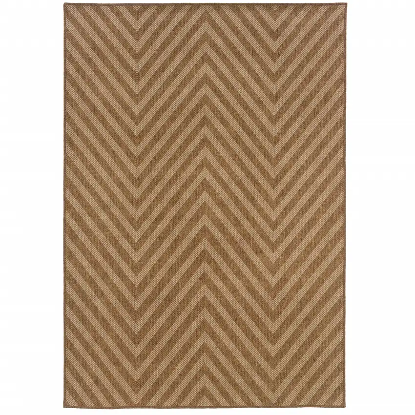 Tan Geometric Stain Resistant Indoor Outdoor Area Rug Photo 1