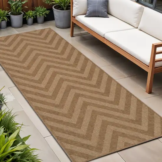 Tan Geometric Stain Resistant Indoor Outdoor Area Rug Photo 1