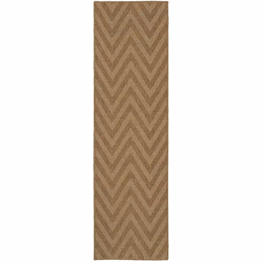 Tan Geometric Stain Resistant Indoor Outdoor Area Rug Photo 1