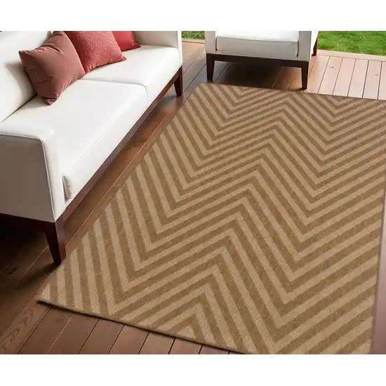 Tan Geometric Stain Resistant Indoor Outdoor Area Rug Photo 1