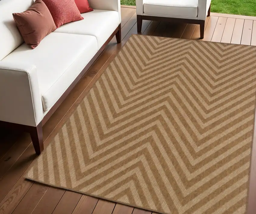 Tan Geometric Stain Resistant Indoor Outdoor Area Rug Photo 1