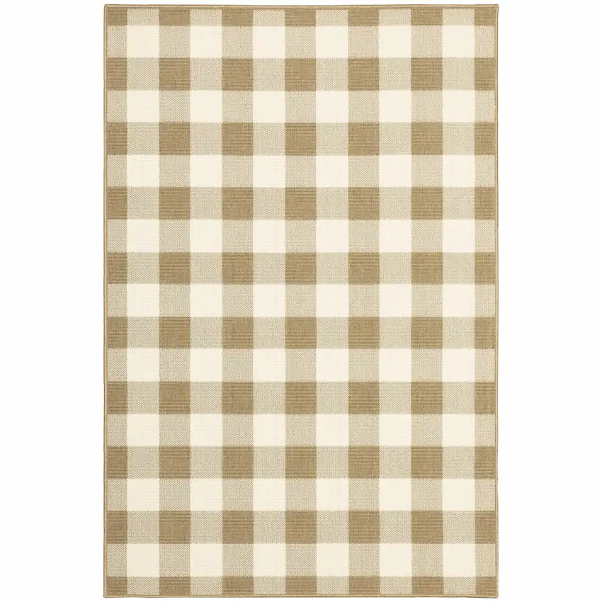 Tan Geometric Stain Resistant Indoor Outdoor Area Rug Photo 1