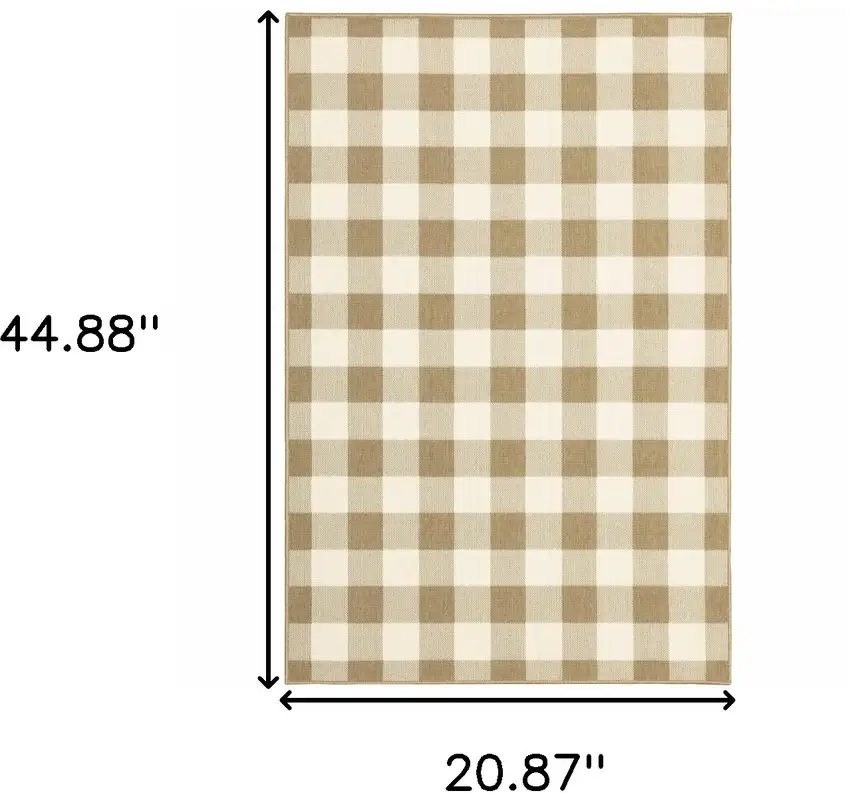Tan Geometric Stain Resistant Indoor Outdoor Area Rug Photo 6
