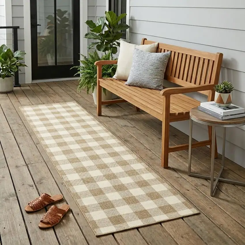 Gray and Ivory Geometric Stain Resistant Indoor Outdoor Area Rug Photo 1