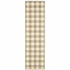 Photo of Tan Geometric Stain Resistant Indoor Outdoor Area Rug