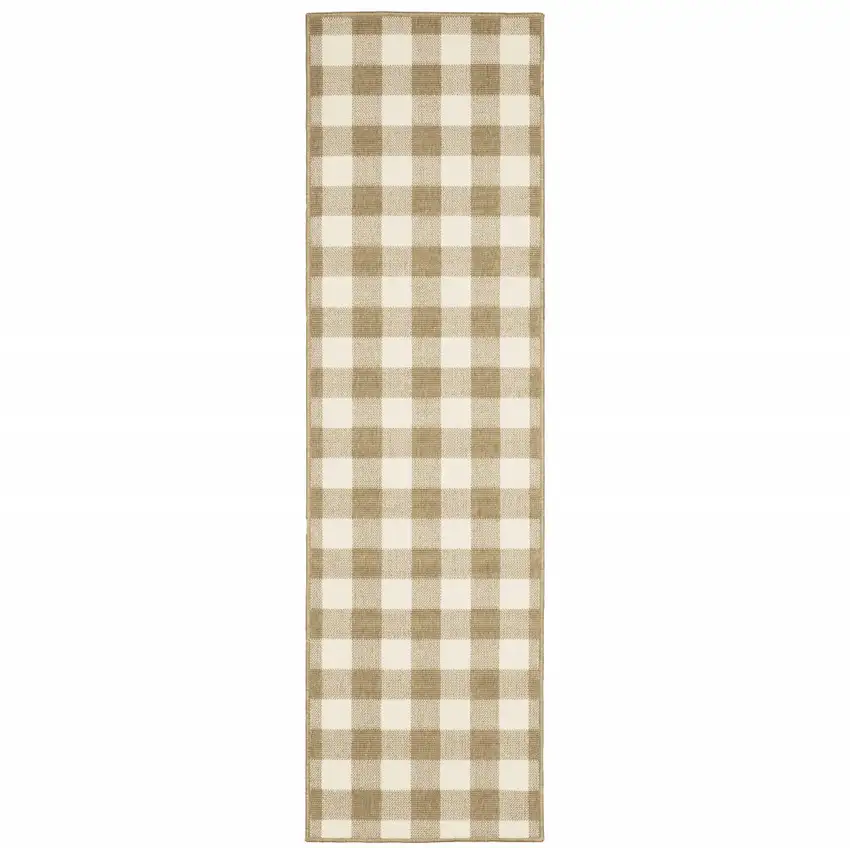 Tan Geometric Stain Resistant Indoor Outdoor Area Rug Photo 1