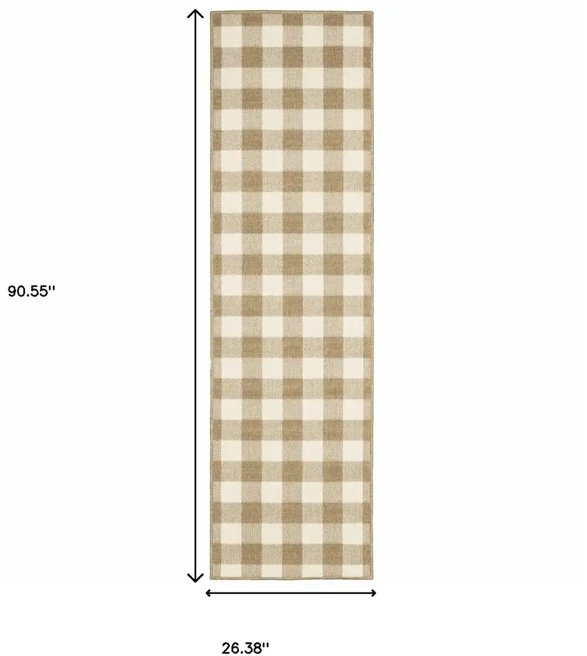 Tan Geometric Stain Resistant Indoor Outdoor Area Rug Photo 5