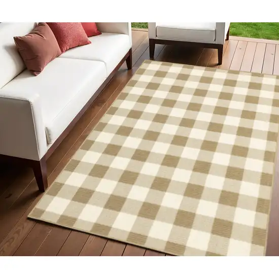 Gray and Ivory Geometric Stain Resistant Indoor Outdoor Area Rug Photo 1