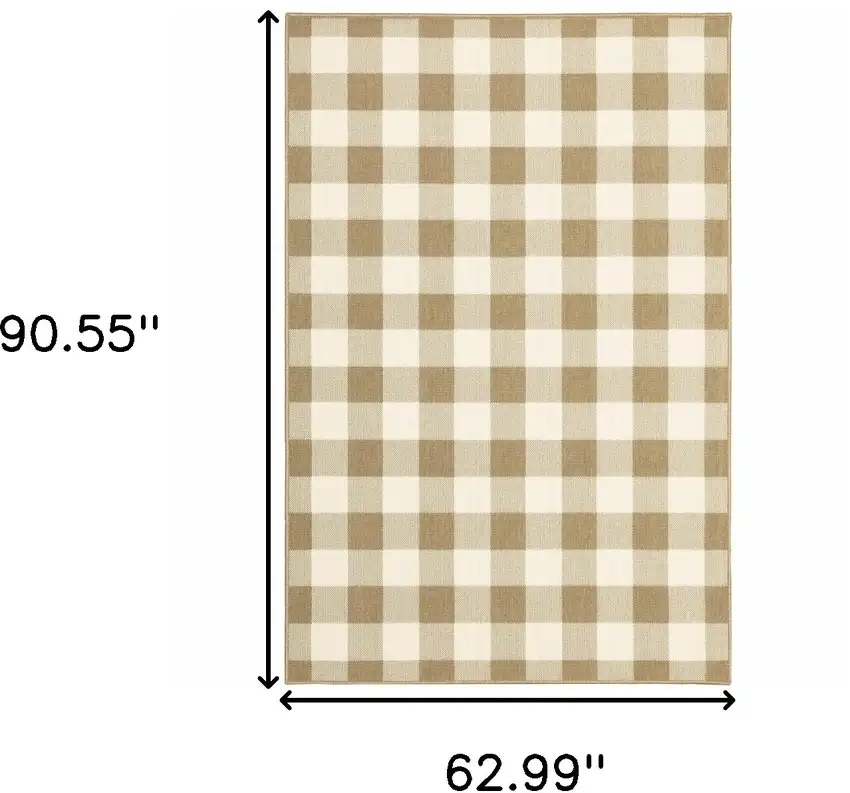 Tan Geometric Stain Resistant Indoor Outdoor Area Rug Photo 6
