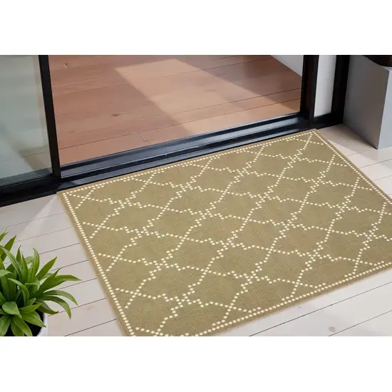 Tan Geometric Stain Resistant Indoor Outdoor Area Rug Photo 1