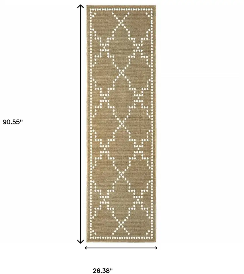 Tan Geometric Stain Resistant Indoor Outdoor Area Rug Photo 4