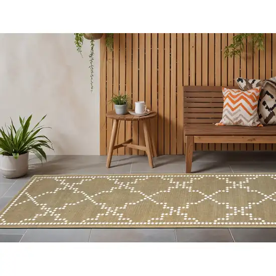 Tan Geometric Stain Resistant Indoor Outdoor Area Rug Photo 1