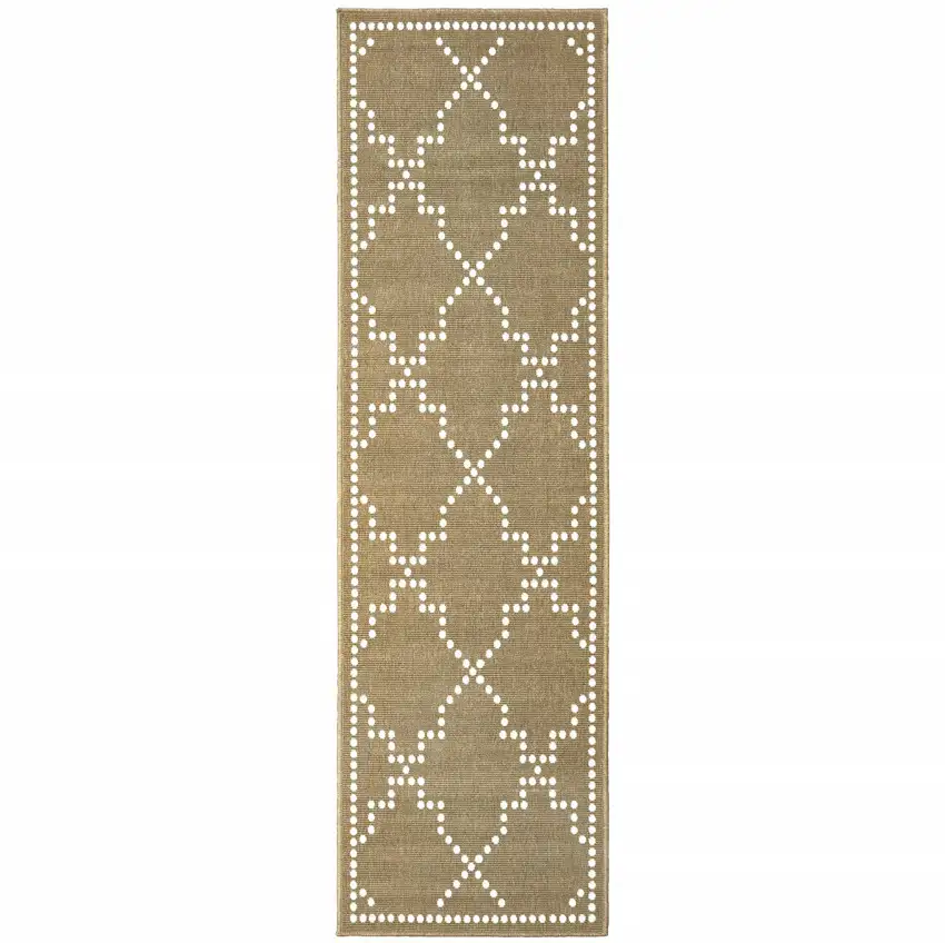 Tan Geometric Stain Resistant Indoor Outdoor Area Rug Photo 1