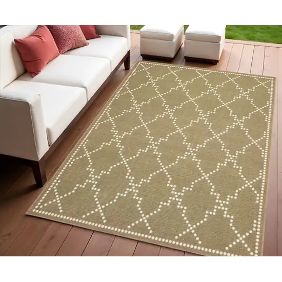Tan Geometric Stain Resistant Indoor Outdoor Area Rug Photo 1