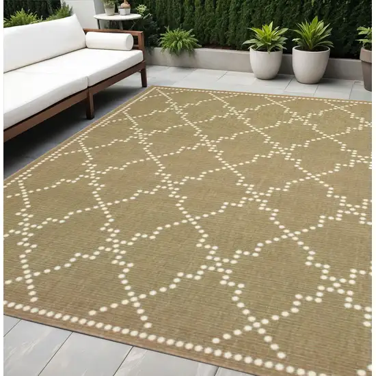 Tan Geometric Stain Resistant Indoor Outdoor Area Rug Photo 1