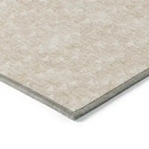 Photo of Tan Geometric Washable Non Skid Indoor Outdoor Area Rug