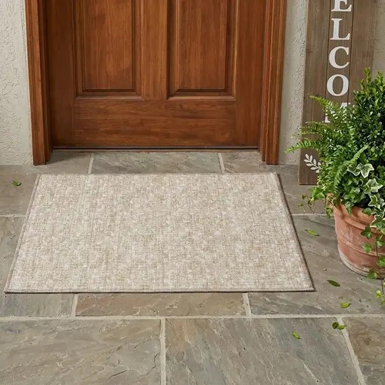 Tan Geometric Washable Non Skid Indoor Outdoor Area Rug Photo 1