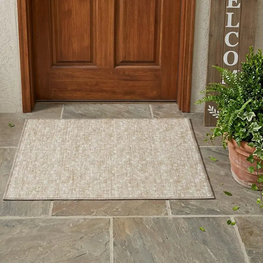 Tan Geometric Washable Non Skid Indoor Outdoor Area Rug Photo 1