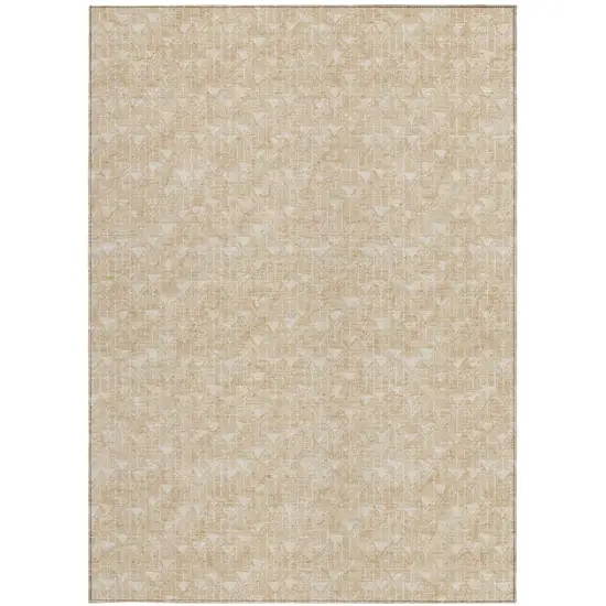 Tan Geometric Washable Non Skid Indoor Outdoor Area Rug Photo 5