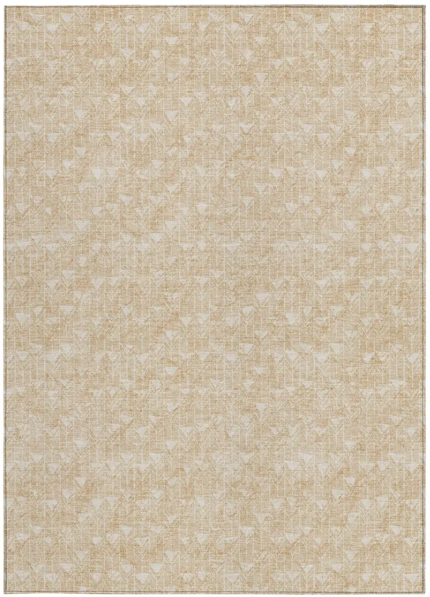 Tan Geometric Washable Non Skid Indoor Outdoor Area Rug Photo 5