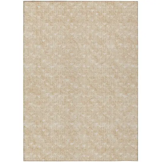 Tan Geometric Washable Non Skid Indoor Outdoor Area Rug Photo 2