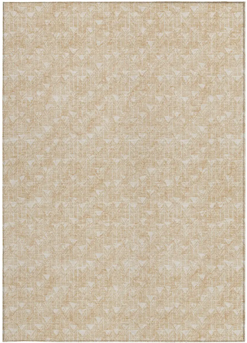 Tan Geometric Washable Non Skid Indoor Outdoor Area Rug Photo 5