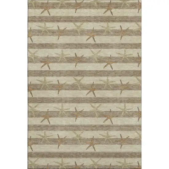 Tan Gold And Beige Geometric Washable Area Rug With UV Protection Photo 1