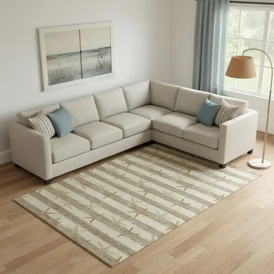 Tan Gold And Beige Geometric Washable Area Rug With UV Protection Photo 1