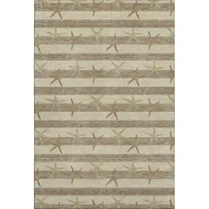 Photo of Tan Gold And Beige Geometric Washable Area Rug With UV Protection