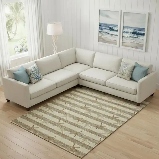 Tan Gold And Beige Geometric Washable Area Rug With UV Protection Photo 1