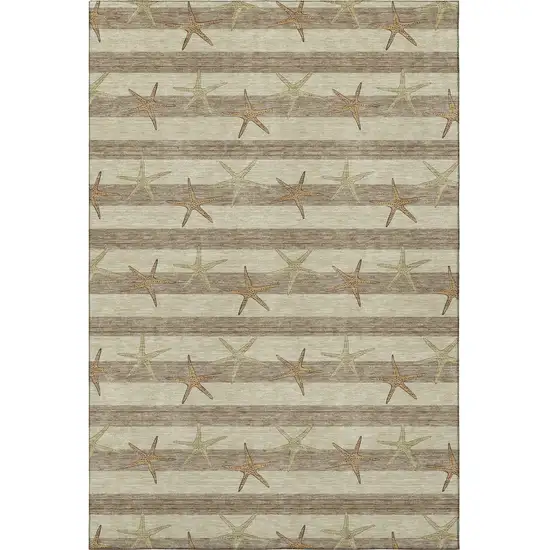 Tan Gold And Beige Geometric Washable Area Rug With UV Protection Photo 4