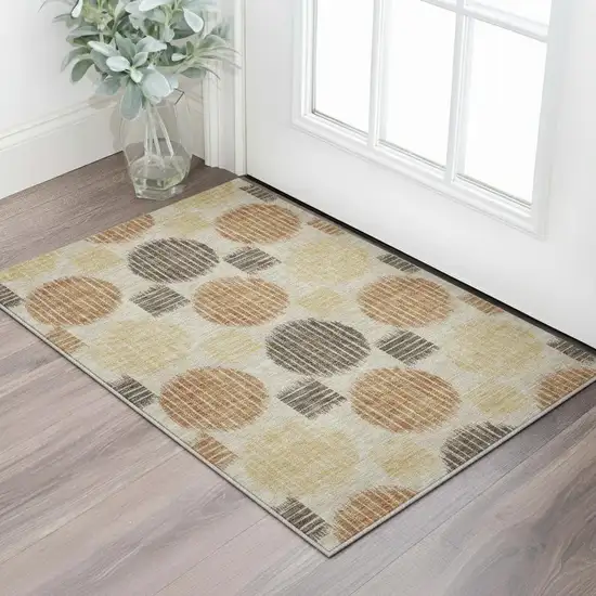 Tan Gold And Brown Geometric Washable Area Rug With UV Protection Photo 2