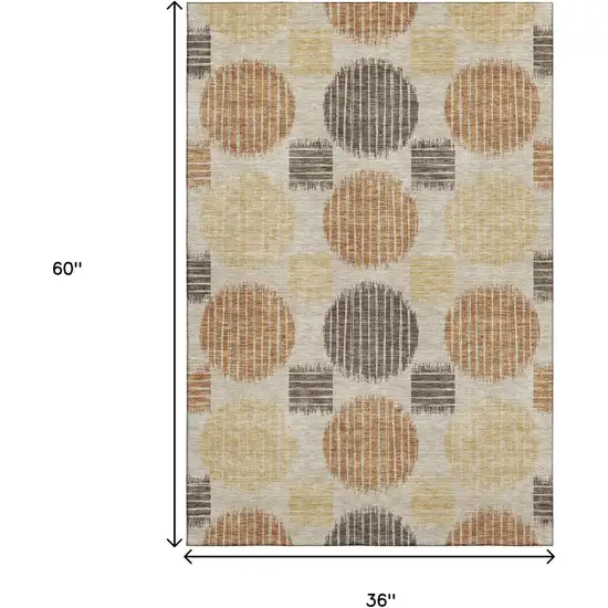 Tan Gold And Brown Geometric Washable Area Rug With UV Protection Photo 3