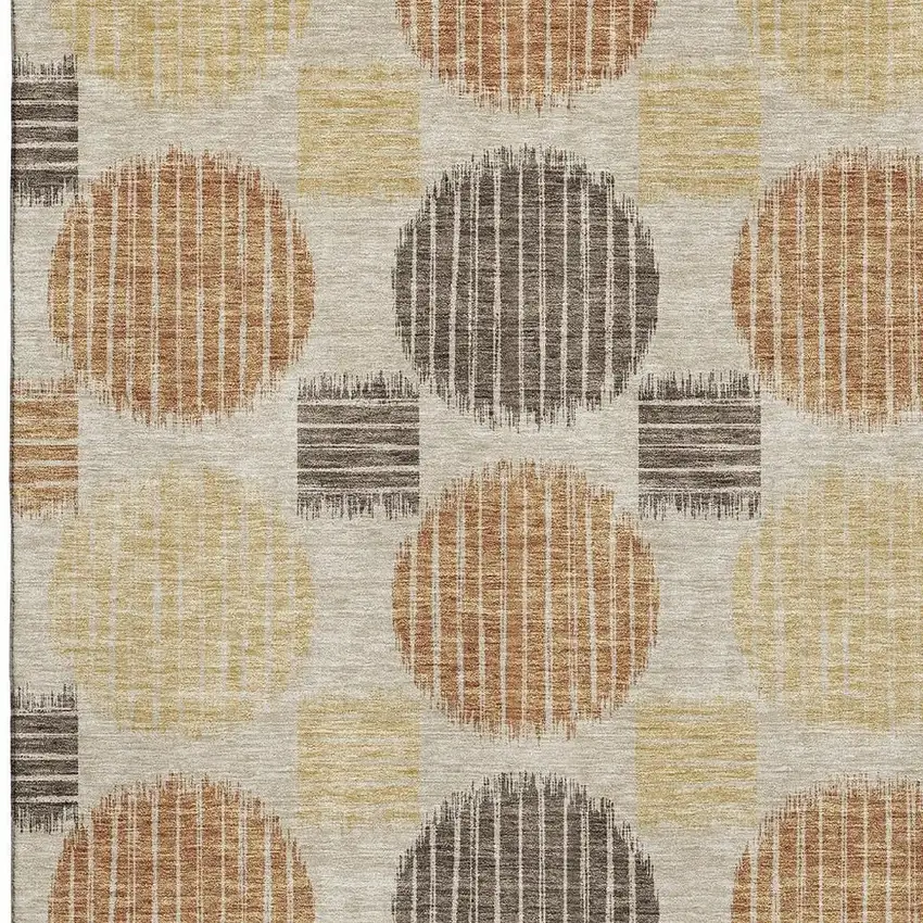 Tan Gold And Brown Geometric Washable Area Rug With UV Protection Photo 4