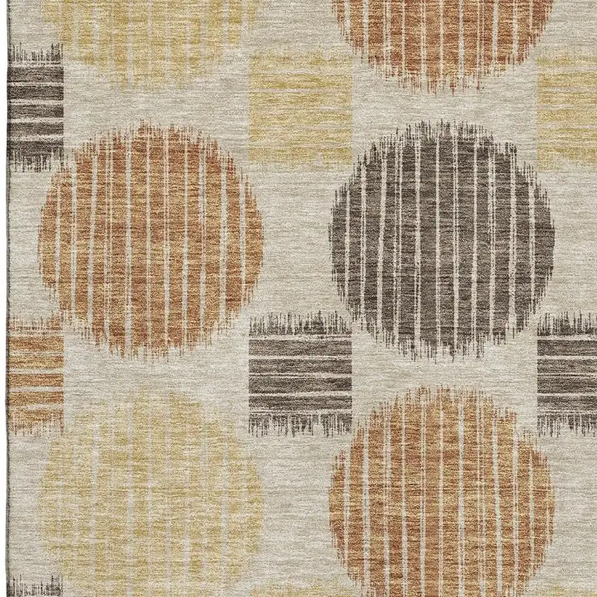 Tan Gold And Brown Geometric Washable Area Rug With UV Protection Photo 3