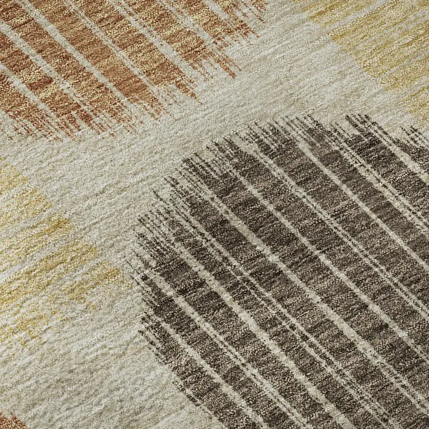 Tan Gold And Brown Geometric Washable Area Rug With UV Protection Photo 7