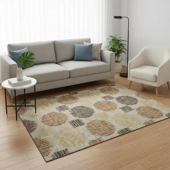 Tan Gold And Brown Geometric Washable Area Rug With UV Protection Photo 2