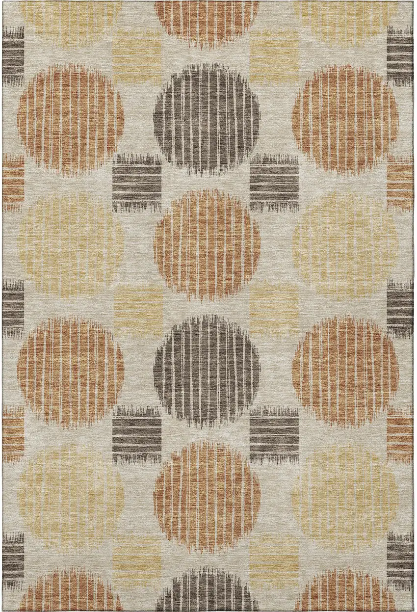 Tan Gold And Brown Geometric Washable Area Rug With UV Protection Photo 4