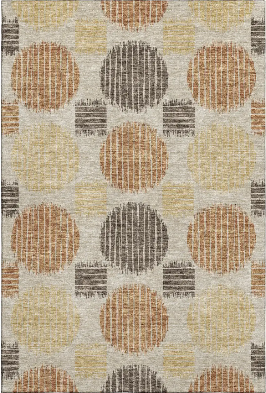 Tan Gold And Brown Geometric Washable Area Rug With UV Protection Photo 1