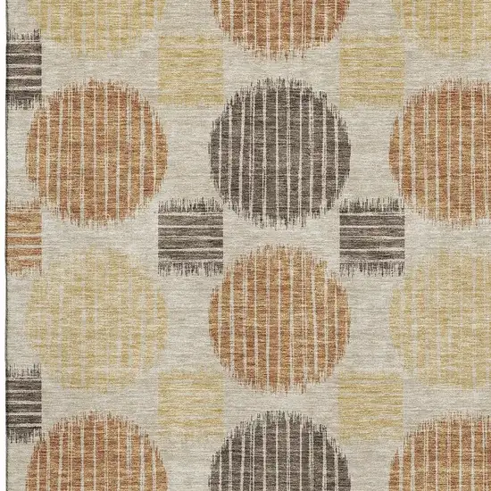 Tan Gold And Brown Geometric Washable Area Rug With UV Protection Photo 3