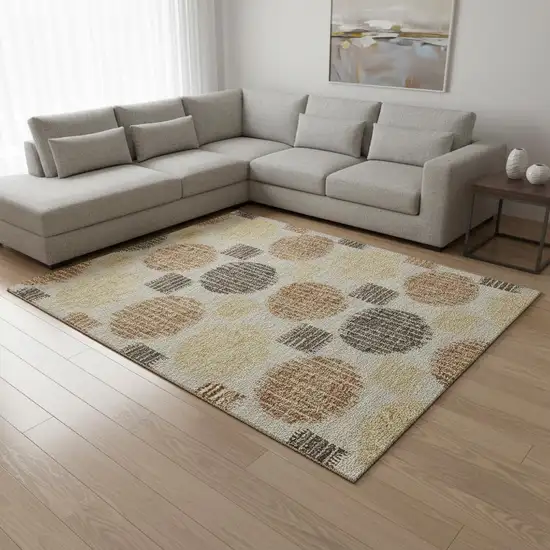 Tan Gold And Brown Geometric Washable Area Rug With UV Protection Photo 2