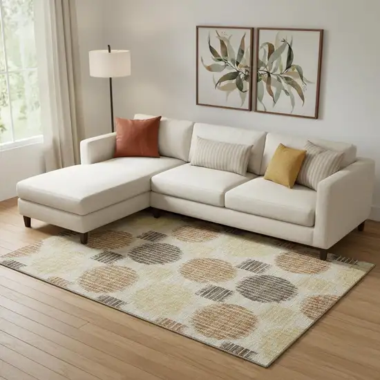 Tan Gold And Brown Geometric Washable Area Rug With UV Protection Photo 1