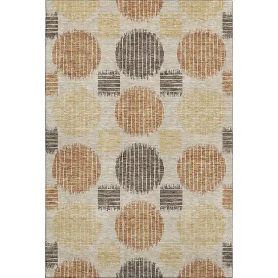 Tan Gold And Brown Geometric Washable Area Rug With UV Protection Photo 1