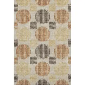 Photo of Tan Gold And Brown Geometric Washable Area Rug With UV Protection