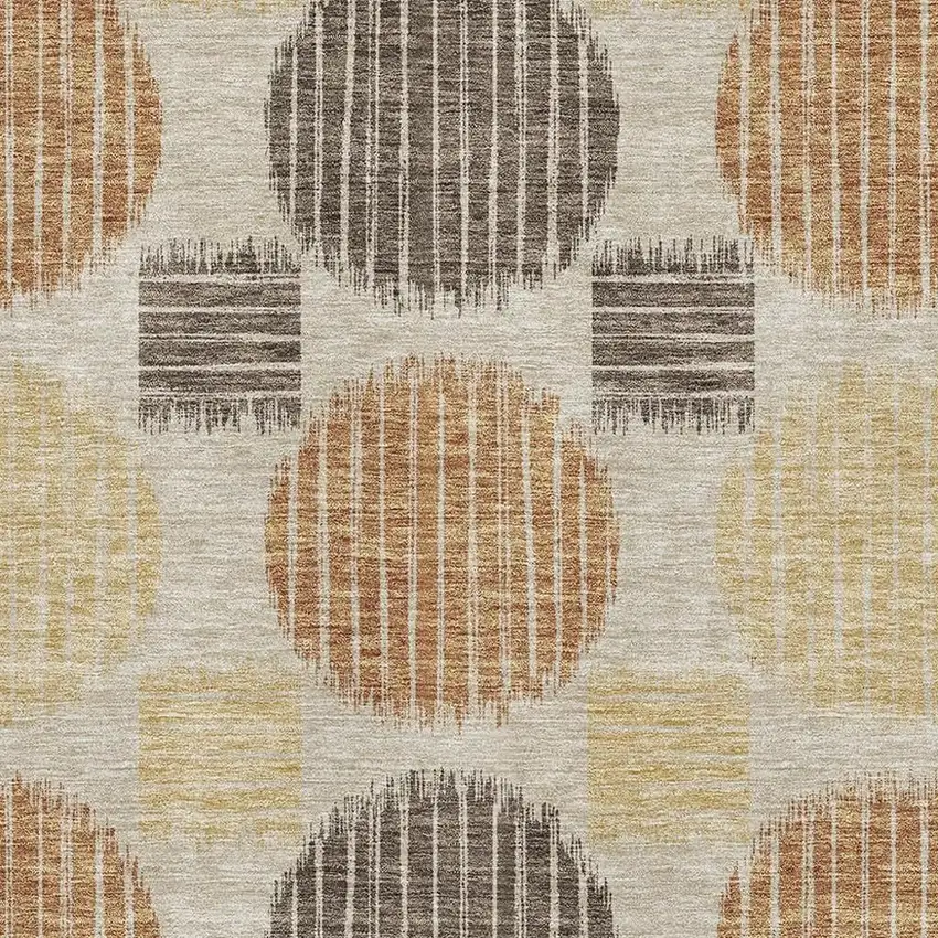 Tan Gold And Brown Geometric Washable Area Rug With UV Protection Photo 3